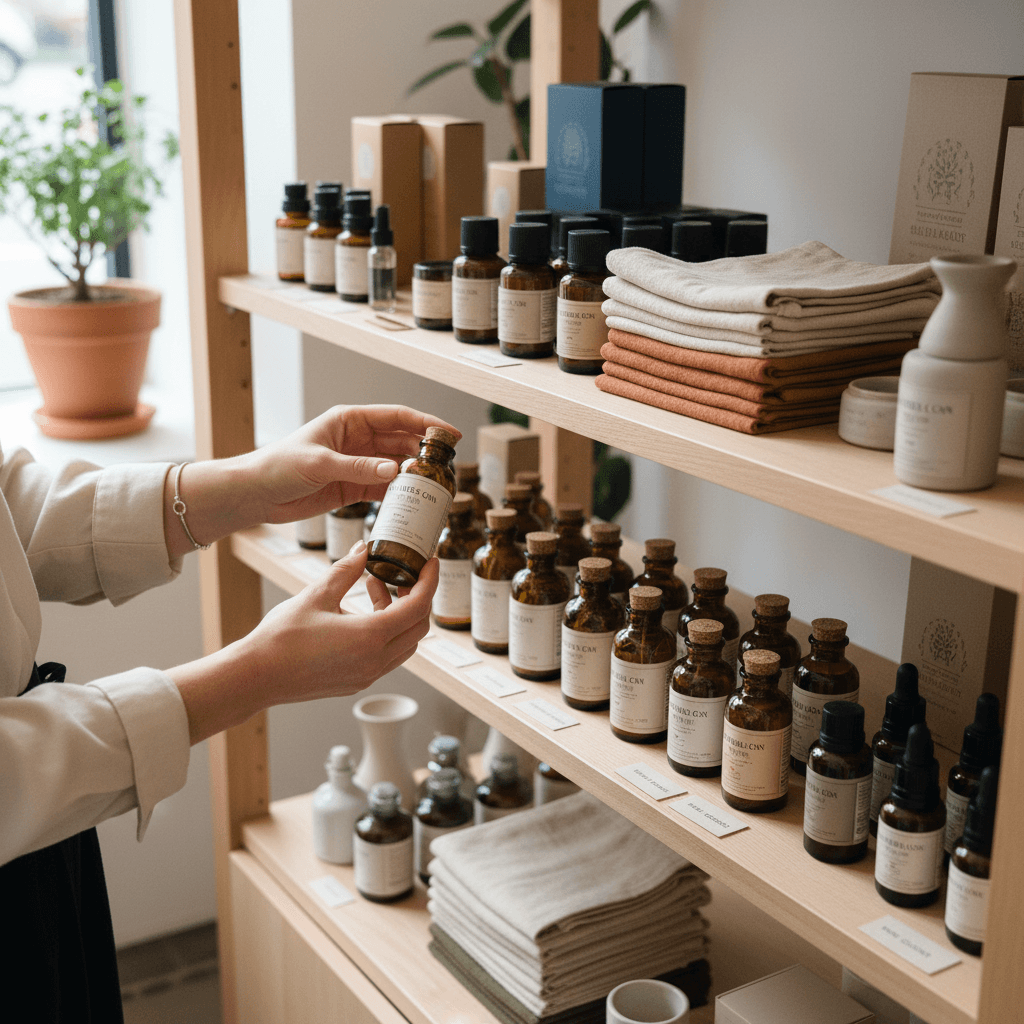 Customer browsing products at Thelmas Shops